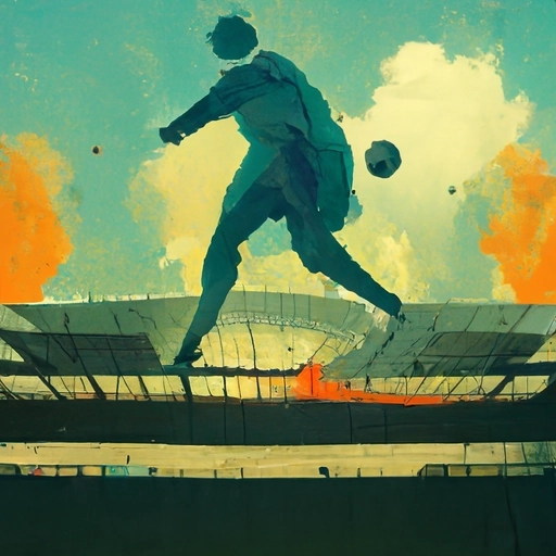 картина футболиста,ударившего мяч с фоном стадиона